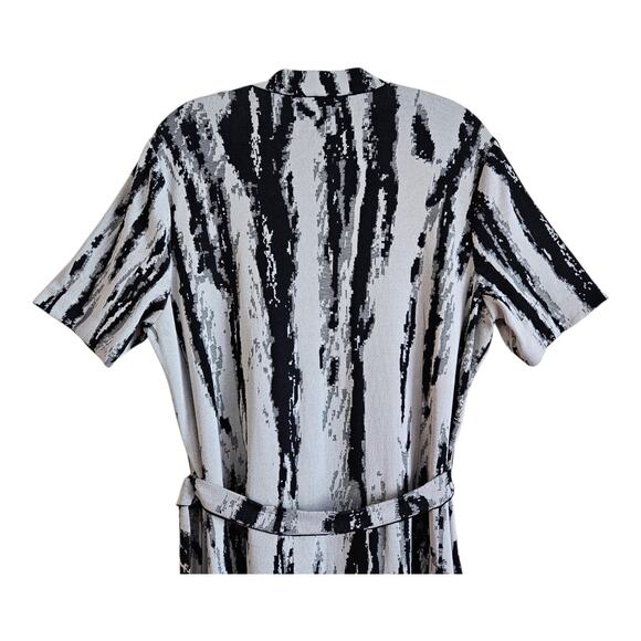 MISOOK Women's L Dress Midi Brushstroke Pattern Black Gray Tie Belt Knit Classic - Picture 7 of 9